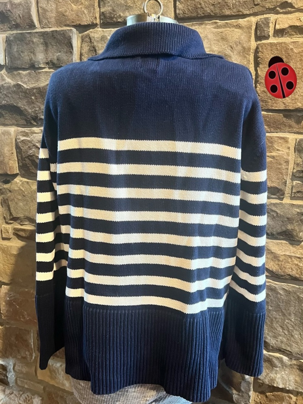 Gap Relaxed Navy & White Striped Cotton Sweater M - Picture 3 of 3